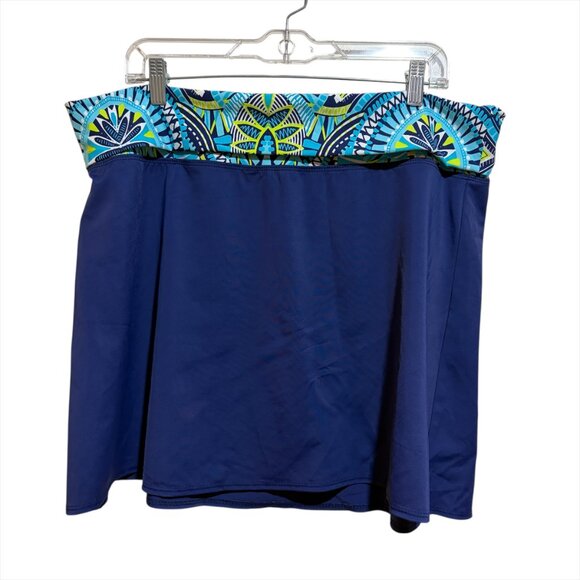 Title Nine Navy Blue Foldover Patterned Waist Waistband Splash Swim Skirt - Picture 1 of 5